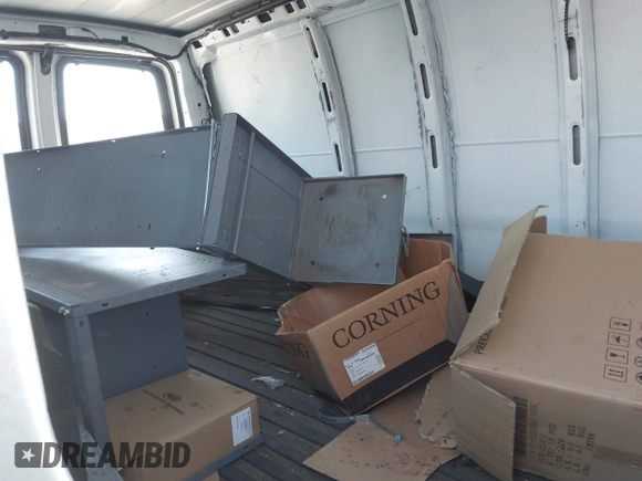 2019 Chevrolet Express Cargo Van with VIN 1GCWGAFG7K1196113, listed as a IAAI auction lot 41961791 with 80,015 mi miles. Bid and sale history available at carsss.com. Image 8.
