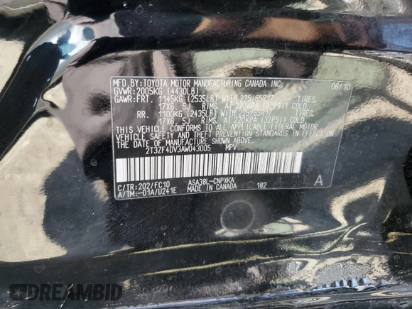 2010 Toyota RAV4 z VIN 2T3ZF4DV3AW043005, wystawiony jako Copart lot #58169005 z przebiegiem 108 161 mil mil oraz Szkoda całkowita • Salvage title. Historia ofert i sprzedaży dostępna na DreamBid. Obrazek 13.