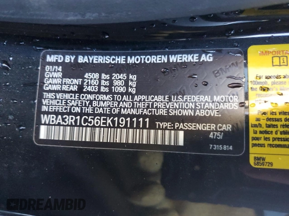 2014 BMW 4 Series 435i with VIN WBA3R1C56EK191111, listed as a Copart auction lot 76946514 with 107,094 mi miles and Salvage Title. Bid and sale history available at carsss.com. Image 12.