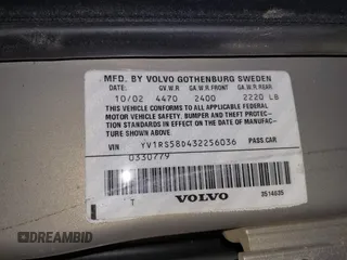 2003 Volvo S60 2.4L Turbo with VIN YV1RS58D432256036, listed as a IAAI auction lot 41805738 with 285,341 mi miles. Bid and sale history available at carsss.com. Image 9.