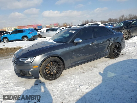 2018 Audi S4 Prestige z VIN WAUC4AF44JA127683, wystawiony jako Copart lot #87794065 z przebiegiem 95 729 mil mil oraz Szkoda całkowita • Salvage title. Historia ofert i sprzedaży dostępna na DreamBid. Obrazek 1.