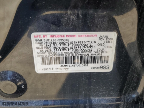 2007 Mitsubishi Outlander LS with VIN JA4MT31X67U010809, listed as a Copart auction lot 48385255 with 146,506 mi miles and Salvage Title. Bid and sale history available at carsss.com. Image 13.