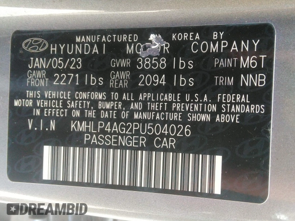 2023 Hyundai Elantra Limited z VIN KMHLP4AG2PU504026, wystawiony jako IAAI lot #42265274 z przebiegiem 73 286 mil mil oraz . Historia ofert i sprzedaży dostępna na DreamBid. Obrazek 9.