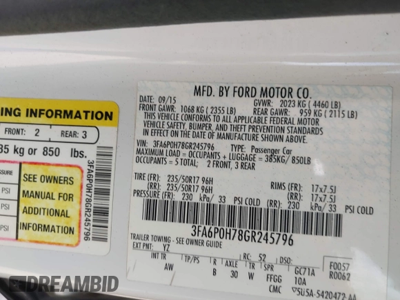 2016 Ford Fusion SE with VIN 3FA6P0H78GR245796, listed as a IAAI auction lot 42038309 with 168,239 mi miles and . Bid and sale history available at DreamBid. Image 9.