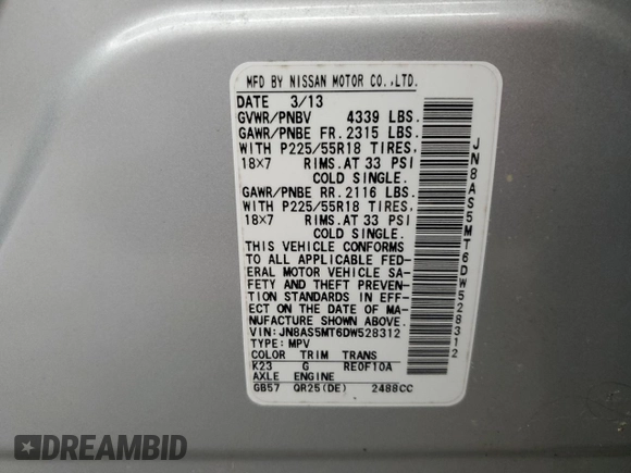 2013 Nissan Rogue SL with VIN JN8AS5MT6DW528312, listed as a Copart auction lot 52938335 with 76,379 mi miles and Salvage Title. Bid and sale history available at carsss.com. Image 14.