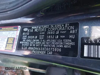2012 Kia Rio EX z VIN KNADN4A3XC6075936, wystawiony jako IAAI lot #41445268 z przebiegiem 193 126 mil mil oraz . Historia ofert i sprzedaży dostępna na DreamBid. Obrazek 9.