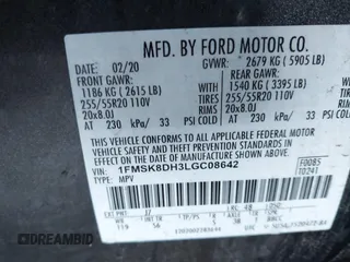 2020 Ford Explorer XLT z VIN 1FMSK8DH3LGC08642, wystawiony jako IAAI lot #41615418 z przebiegiem 50 166 mil mil oraz . Historia ofert i sprzedaży dostępna na DreamBid. Obrazek 9.