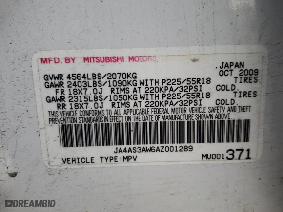 2010 Mitsubishi Outlander SE with VIN JA4AS3AW6AZ001289, listed as a Copart auction lot 53610374 with 199,031 mi miles and Salvage Title. Bid and sale history available at carsss.com. Image 13.
