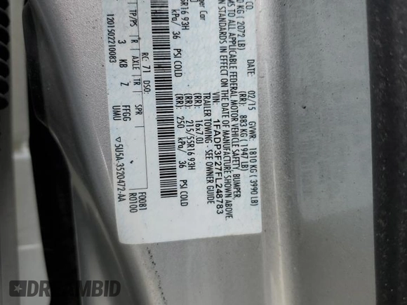 2015 Ford Focus SE with VIN 1FADP3F27FL248783, listed as a Copart auction lot 51351075 with 216,883 mi miles and Salvage Title. Bid and sale history available at carsss.com. Image 13.