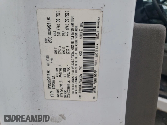 2007 Dodge 1500 ST with VIN 1D7HA16K47J603266, listed as a Copart auction lot 85806184 with 284,361 mi miles and Salvage Title. Bid and sale history available at carsss.com. Image 12.