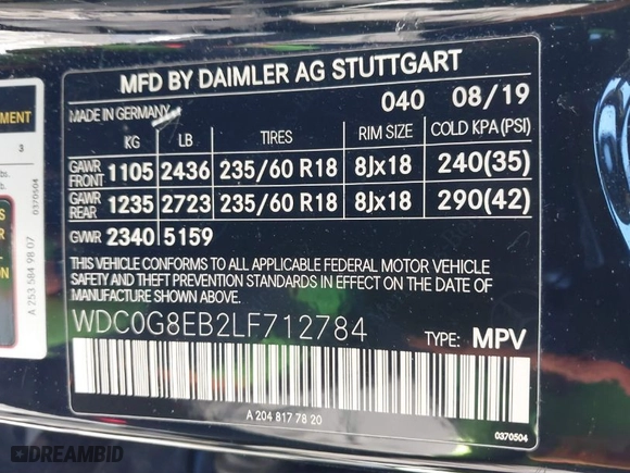 2020 Mercedes-Benz GLC with VIN WDC0G8EB2LF712784, listed as a IAAI auction lot 41491585 with 51,021 mi miles. Bid and sale history available at carsss.com. Image 9.