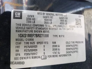 2011 GMC Yukon XL Denali with VIN 1GKS1MEF7BR271098, listed as a IAAI auction lot 42064073 with 218,601 mi miles. Bid and sale history available at carsss.com. Image 9.