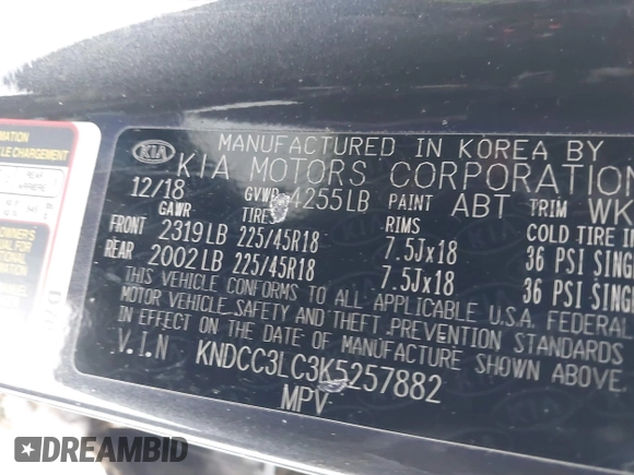 2019 Kia Niro EX with VIN KNDCC3LC3K5257882, listed as a IAAI auction lot 41550466 with 1 mi miles. Bid and sale history available at carsss.com. Image 9.