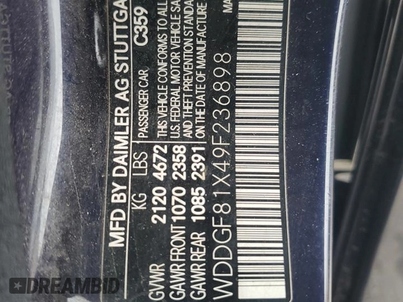 2009 Mercedes-Benz C-Class 3.0L Sport with VIN WDDGF81X49F236898, listed as a Copart auction lot 53318825 with 124,176 mi miles and Salvage Title. Bid and sale history available at carsss.com. Image 14.