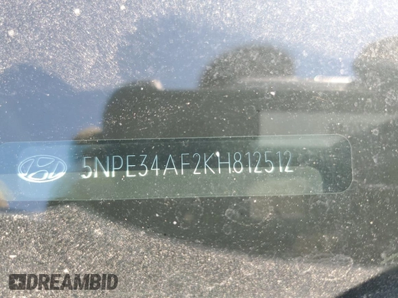 2019 Hyundai Sonata SEL with VIN 5NPE34AF2KH812512, listed as a Copart auction lot 53405175 with 35,722 mi miles and Salvage Title. Bid and sale history available at DreamBid. Image 12.