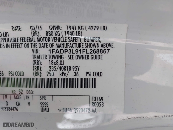 2015 Ford Focus ST with VIN 1FADP3L91FL268867, listed as a IAAI auction lot 41583424 with 169,426 mi miles. Bid and sale history available at carsss.com. Image 9.