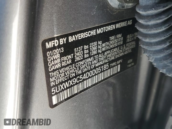 2013 BMW X3 xDrive28i with VIN 5UXWX9C54D0D05185, listed as a Copart auction lot 55397885 with 126,799 mi miles and Clean Title. Bid and sale history available at DreamBid. Image 13.
