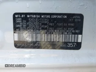 2019 Mitsubishi Outlander Sport SE 2.0 with VIN JA4AP4AU2KU010687, listed as a IAAI auction lot 41173252 with 157,259 mi miles. Bid and sale history available at carsss.com. Image 9.