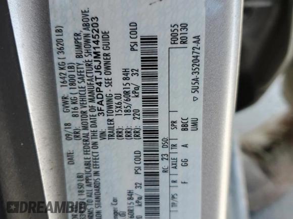 2018 Ford Fiesta S with VIN 3FADP4TJ6JM145203, listed as a Copart auction lot 42028545 with 105,509 mi miles and Salvage title. Bid and sale history available at DreamBid. Image 12.