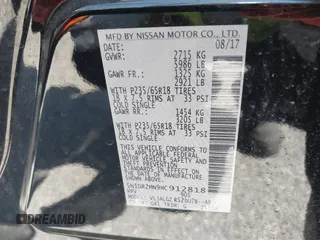 2017 Nissan Pathfinder SL with VIN 5N1DR2MN9HC912818, listed as a IAAI auction lot 42393651 with 59,113 mi miles and . Bid and sale history available at DreamBid. Image 9.