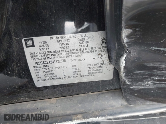 2018 Chevrolet Colorado 2WD LT with VIN 1GCGSCEA0J1122378, listed as a IAAI auction lot 42126568 with 111,835 mi miles and . Bid and sale history available at DreamBid. Image 9.