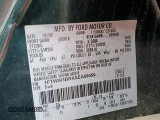 2010 Ford F-350 XL with VIN 1FTWW3BRXAEA69059, listed as a Copart auction lot 51343495 with 186,042 mi miles and Clean Title. Bid and sale history available at DreamBid. Image 12.