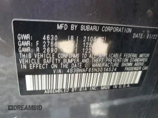2022 Subaru Legacy Premium z VIN 4S3BWAF65N3014524, wystawiony jako Copart lot #63920205 z przebiegiem 83 807 mil mil oraz Szkoda całkowita • Salvage title. Historia ofert i sprzedaży dostępna na DreamBid. Obrazek 12.