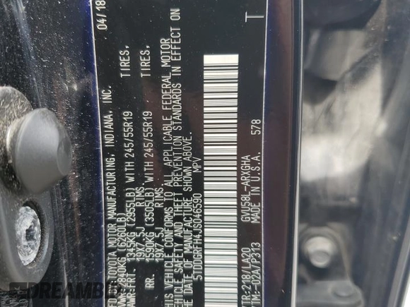 2018 Toyota Highlander Hybrid Limited с VIN 5TDDGRFH4JS046590, выставлен на аукционе Copart как лот 64359635 с пробегом 114 376 миль миль и Списание • Salvage title. История ставок и продаж доступна на DreamBid. Изображение 13.