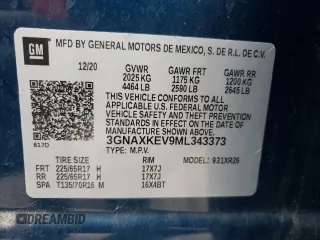 2021 Chevrolet Equinox LT with VIN 3GNAXKEV9ML343373, listed as a Copart auction lot 56510835 with 66,611 mi miles and Salvage title. Bid and sale history available at DreamBid. Image 14.