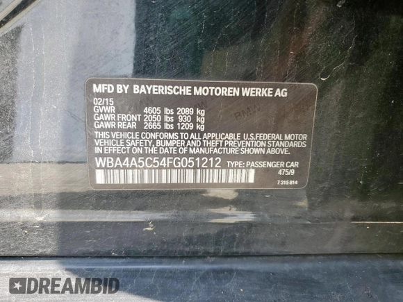 2015 BMW 4 Series 428i z VIN WBA4A5C54FG051212, wystawiony jako Copart lot #59479495 z przebiegiem 126 497 mil mil oraz Szkoda całkowita • Salvage title. Historia ofert i sprzedaży dostępna na DreamBid. Obrazek 12.