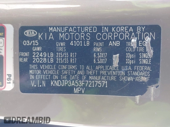 2015 Kia Soul + with VIN KNDJP3A53F7217571, listed as a IAAI auction lot 41690562 with 44,655 mi miles and . Bid and sale history available at DreamBid. Image 9.