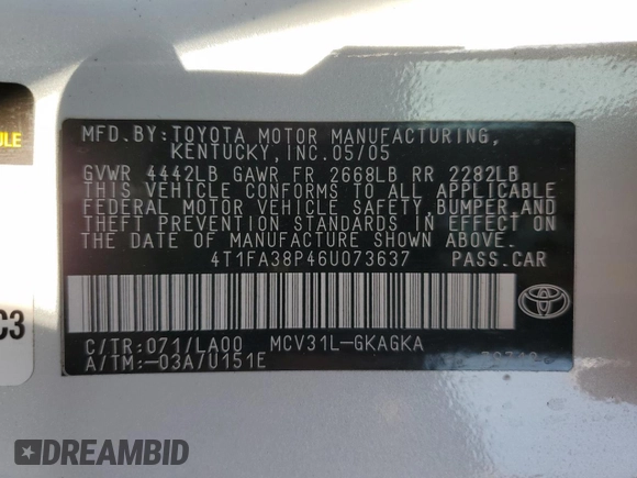 2006 Toyota Solara SE V6 with VIN 4T1FA38P46U073637, listed as a Copart auction lot 52171045 with 77,697 mi miles and Salvage Title. Bid and sale history available at carsss.com. Image 12.