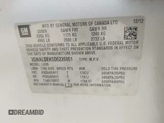 2013 Chevrolet Equinox LT with VIN 2GNALDEK5D6226861, listed as a IAAI auction lot 42055908 with 1 mi miles. Bid and sale history available at carsss.com. Image 9.