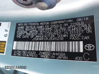 2018 Toyota Prius Two with VIN JTDKARFU9J3065238, listed as a IAAI auction lot 41676208 with 267,357 mi miles. Bid and sale history available at carsss.com. Image 9.