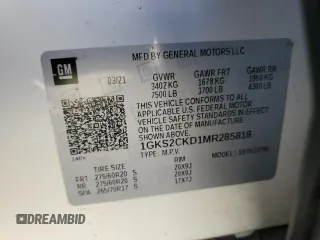 2021 GMC Yukon AT4 with VIN 1GKS2CKD1MR285818, listed as a Copart auction lot 44704525 with 56,635 mi miles and Salvage Title. Bid and sale history available at carsss.com. Image 12.