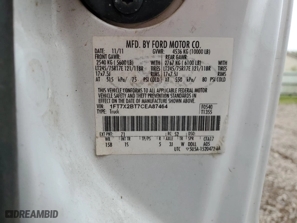 2012 Ford Super Duty F-250 SRW XL with VIN 1FT7X2BT7CEA87464, listed as a Copart auction lot 72716204 with 257,076 mi miles and Salvage Title. Bid and sale history available at carsss.com. Image 12.
