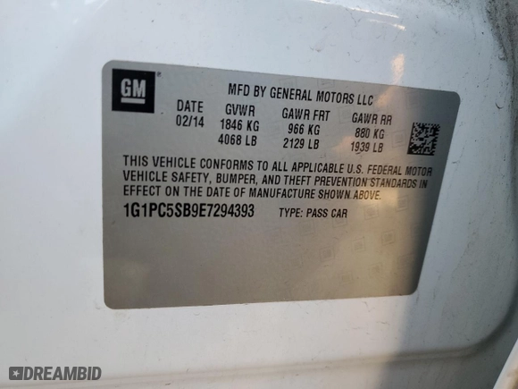 2014 Chevrolet Cruze 1LT with VIN 1G1PC5SB9E7294393, listed as a Copart auction lot 88645355 with 100,044 mi miles and Salvage Title. Bid and sale history available at carsss.com. Image 15.