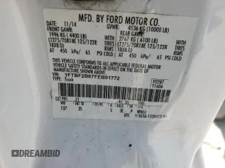 2015 Ford F-250 XLT with VIN 1FTBF2B67FEB91772, listed as a Copart auction lot 62825465 with 278,673 mi miles and Clean title. Bid and sale history available at DreamBid. Image 12.