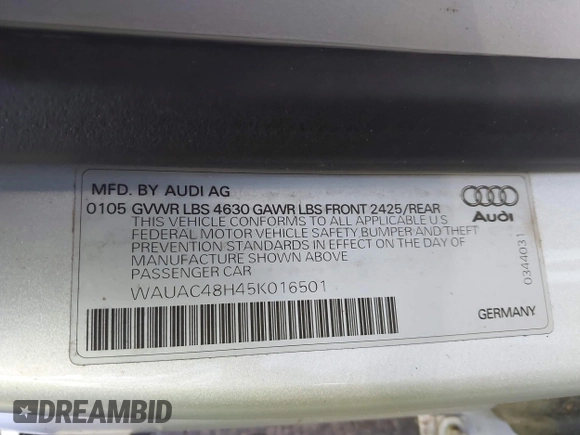 2005 Audi A4 1.8T with VIN WAUAC48H45K016501, listed as a IAAI auction lot 41420010 with 93,228 mi miles. Bid and sale history available at carsss.com. Image 9.