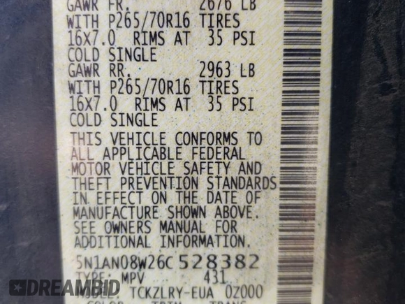 2006 Nissan Xterra S с VIN 5N1AN08W26C528382, выставлен на аукционе Copart как лот 55052725 с пробегом 172 442 миль миль и Чистый • Clean title. История ставок и продаж доступна на DreamBid. Изображение 13.