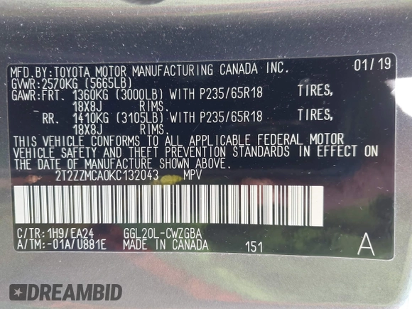 2019 Lexus RX with VIN 2T2ZZMCA0KC132043, listed as a IAAI auction lot 42001021 with 23,663 mi miles. Bid and sale history available at carsss.com. Image 9.