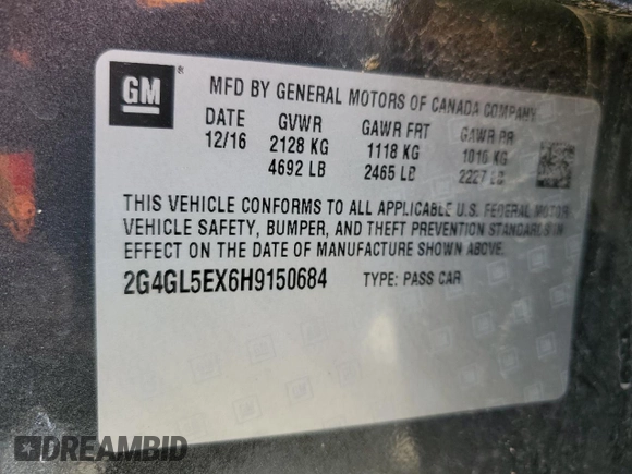2017 Buick Regal Sport Touring with VIN 2G4GL5EX6H9150684, listed as a Copart auction lot 64774334 with 68,575 mi miles and Clean Title. Bid and sale history available at carsss.com. Image 15.