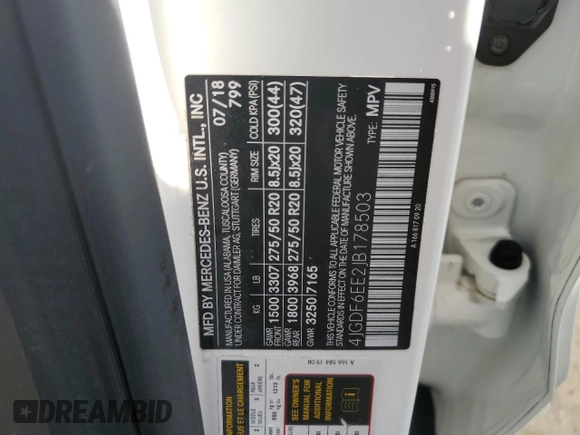 2018 Mercedes-Benz GLS 450 with VIN 4JGDF6EE2JB178503, listed as a Copart auction lot 73725904 with Not Provided miles and Non Repairable. Bid and sale history available at DreamBid. Image 14.