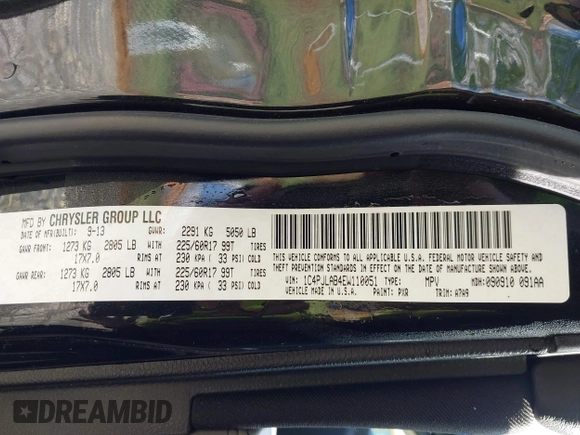 2014 Jeep Cherokee Sport with VIN 1C4PJLAB4EW110051, listed as a IAAI auction lot 41961698 with 153,570 mi miles and . Bid and sale history available at DreamBid. Image 9.