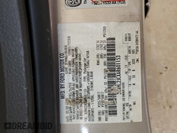 2010 Lincoln MKZ с VIN 3LNHL2JCXAR601153, выставлен на аукционе Copart как лот 52599395 с пробегом 79 404 миль миль и Списание • Salvage title. История ставок и продаж доступна на DreamBid. Изображение 12.