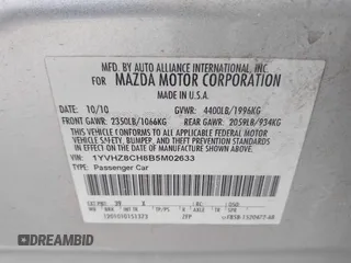 2011 Mazda 6 i Touring with VIN 1YVHZ8CH8B5M02633, listed as a IAAI auction lot 41869925 with 176,156 mi miles and . Bid and sale history available at DreamBid. Image 9.