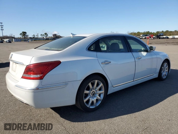 2013 Hyundai Equus Signature with VIN KMHGH4JH2DU071858, listed as a Copart auction lot 52321715 with 46,853 mi miles and Clean Title. Bid and sale history available at DreamBid. Image 3.