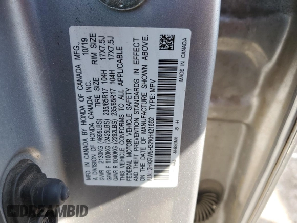 2019 Honda CR-V LX z VIN 2HKRW5H32KH421662, wystawiony jako Copart lot #52364655 z przebiegiem 108 182 mil mil oraz Szkoda całkowita • Salvage title. Historia ofert i sprzedaży dostępna na DreamBid. Obrazek 13.