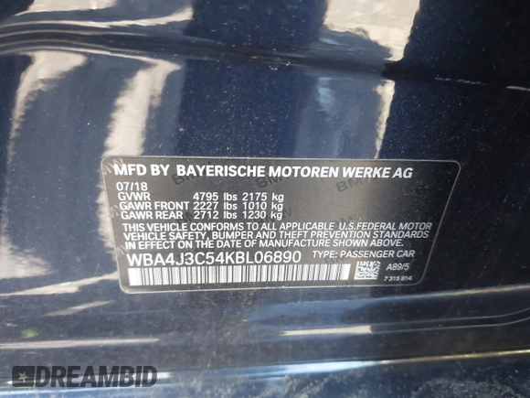 2019 BMW 4 Series 430i xDrive с VIN WBA4J3C54KBL06890, выставлен на аукционе IAAI как лот 41775538 с пробегом 60 975 миль миль и . История ставок и продаж доступна на DreamBid. Изображение 9.