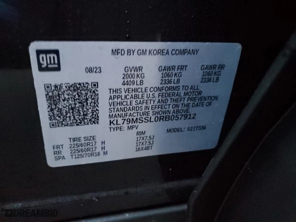 2024 Chevrolet TrailBlazer ACTIV with VIN KL79MSSL0RB057912, listed as a Copart auction lot 83190504 with 14,511 mi miles and Salvage Title. Bid and sale history available at carsss.com. Image 12.